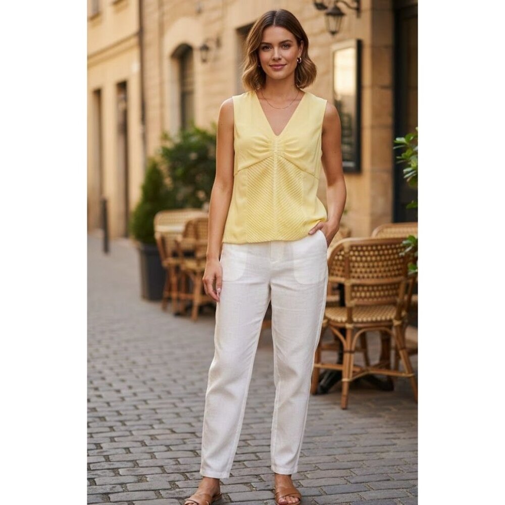 Oscar De La Renta Sleeveless Blouse 14 Yellow Solid Side Zip 100% Polyester